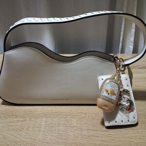 BCBGeneration Cream Shoulder Bag with Black Trim and VS Wallet + B&BW Sanitizer
